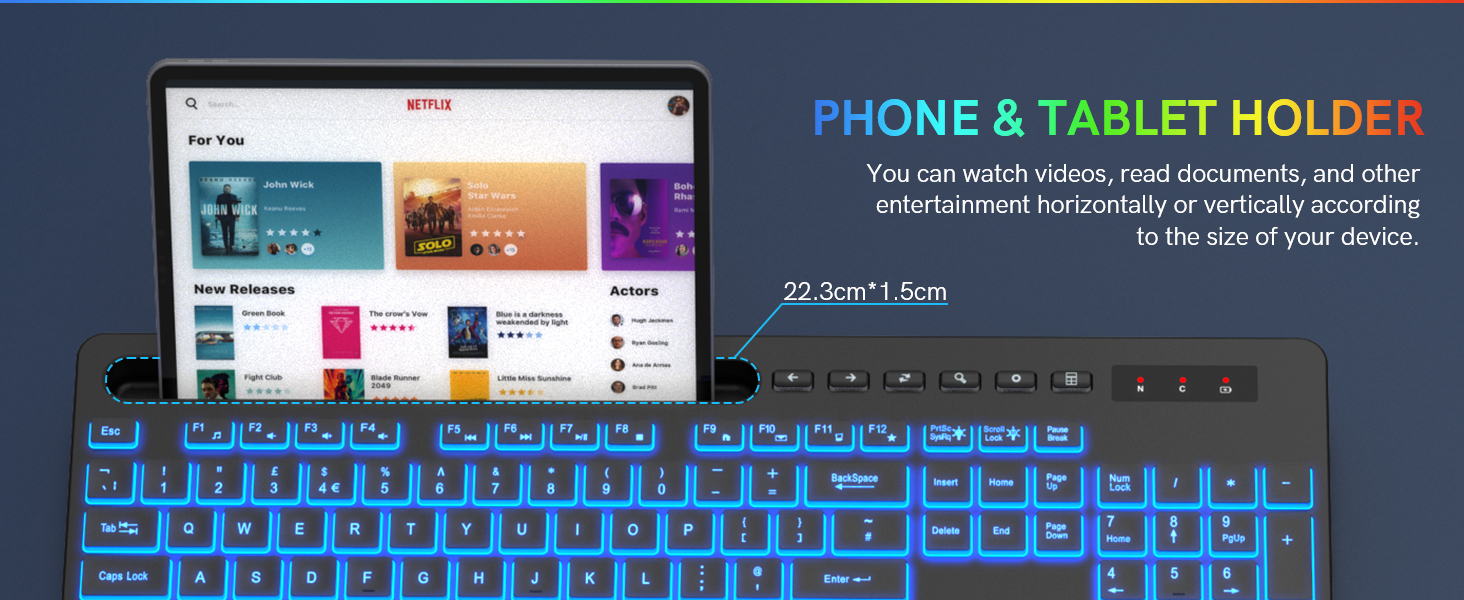 Rechargeable Ergonomic Keyboard with Phone Holder