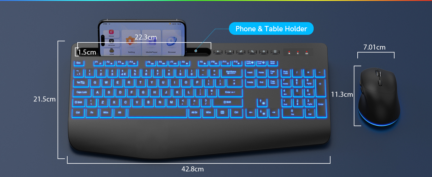 Rechargeable Ergonomic Keyboard with Phone Holder