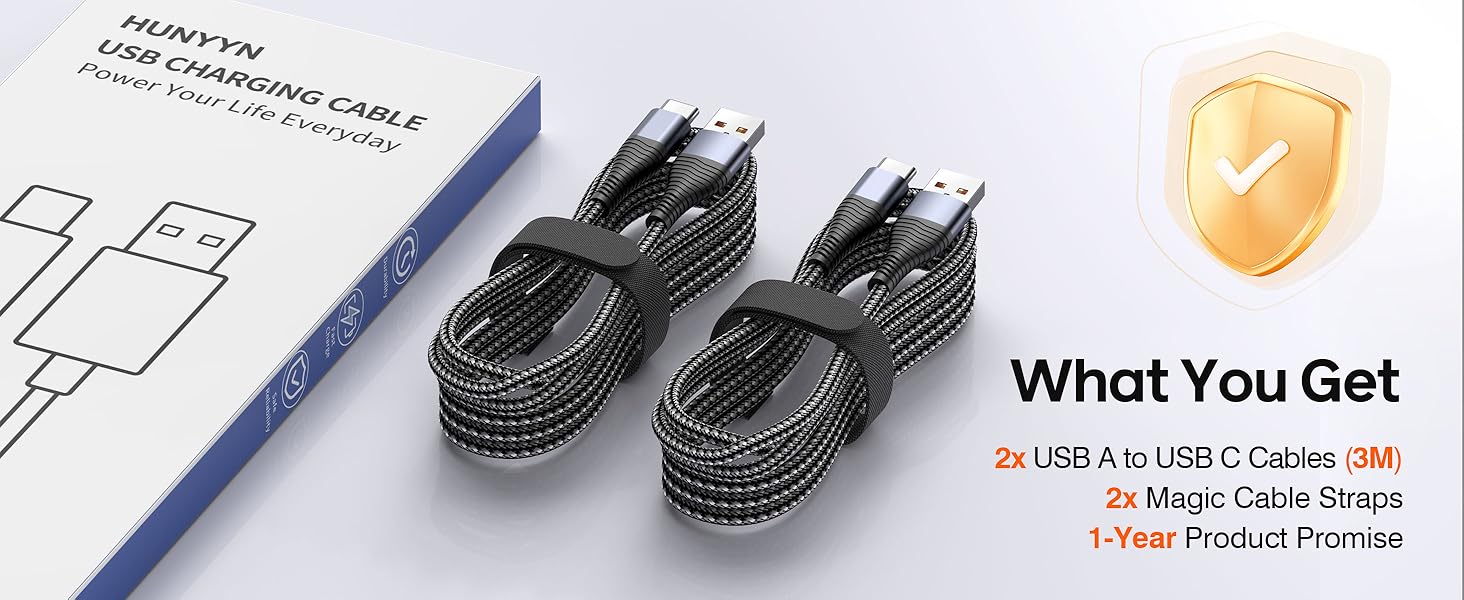 usb a to usb c cable 3m 2pack