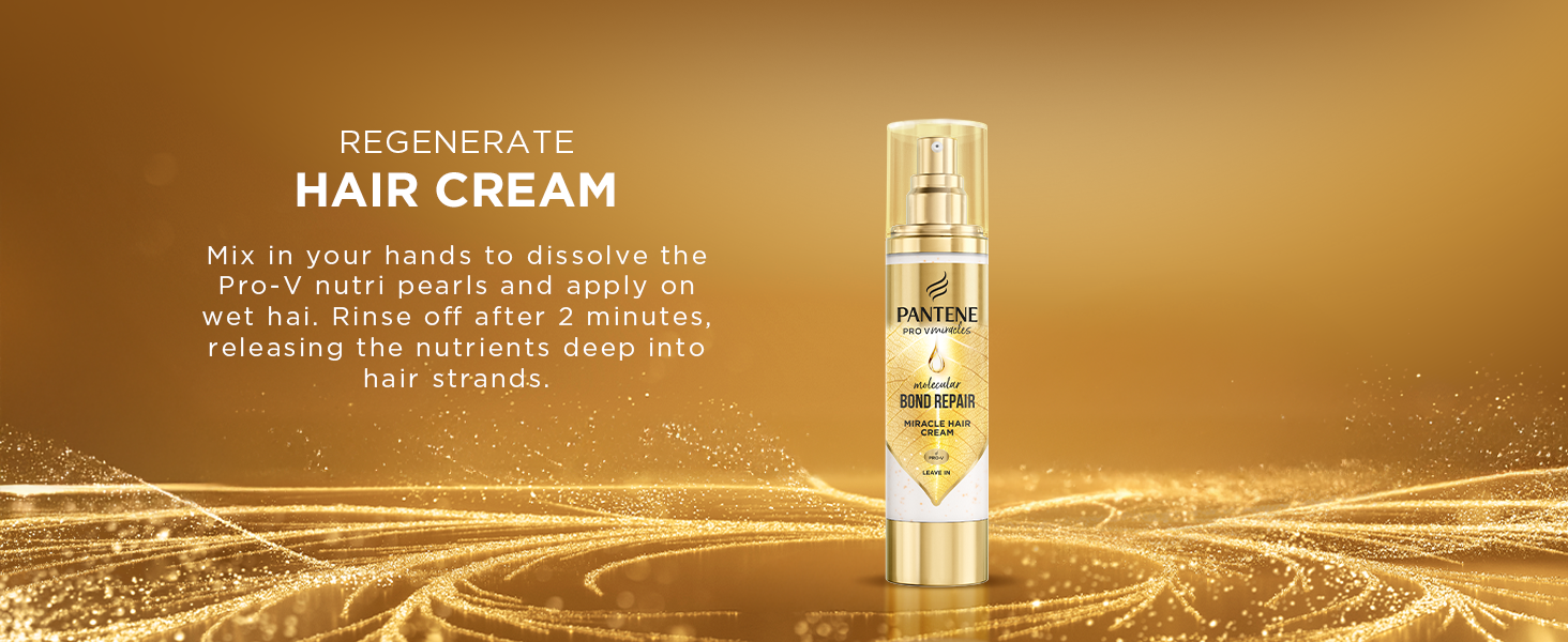 Pantene Bond Repair hair cream bottle with instructions for regenerating and nourishing hair