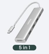 UGREEN Uno USB C Hub, 6-in-1 USB C Adapter with 4K@60Hz HDMI Display, 100W PD, 10Gbps USB-C and U...