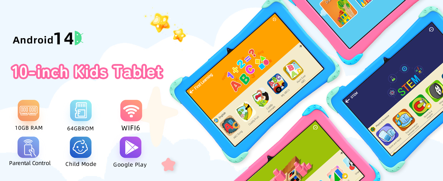 Android 14 Kids Tablet 10 inch