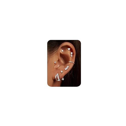 CASSIECA Flat Back Earrings for Women Men Hypoallergenic Surgical Steel Earrings for Sensitive Ears 14K Gold Hoop Stud Sleeper Earrings Flatback Cartilage Tragus Helix Piercing Silver/Gold Earrings