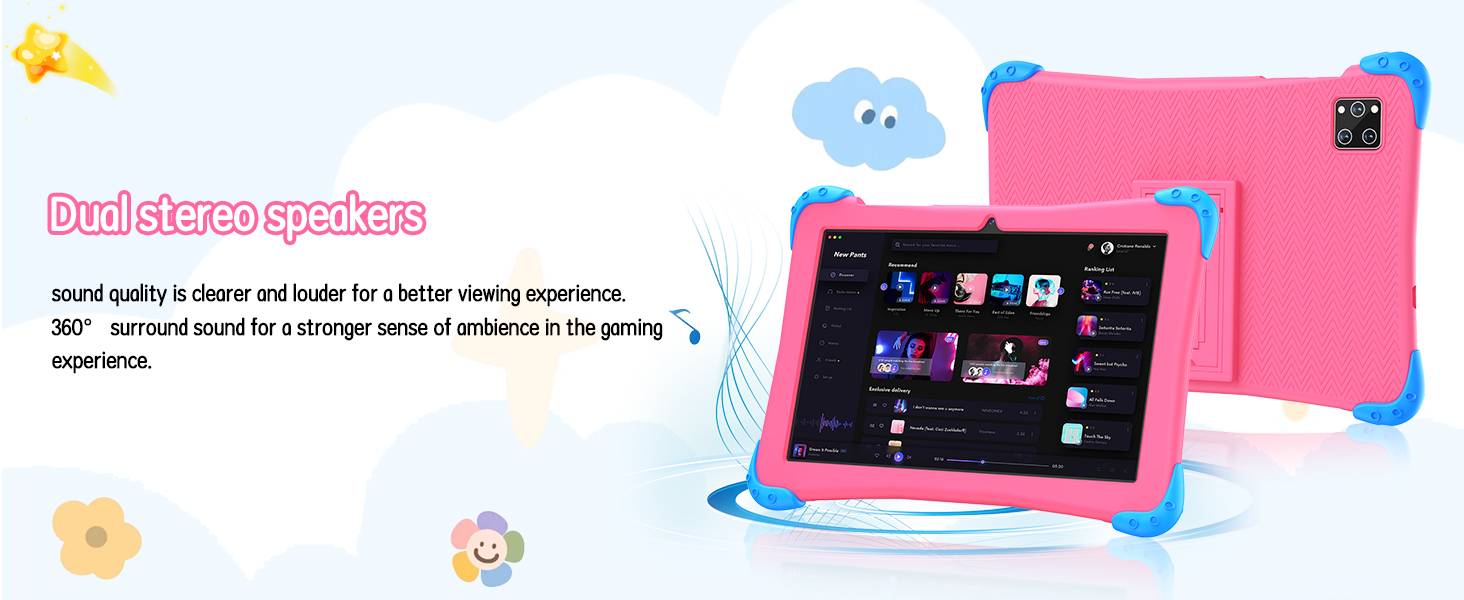 Kids tablet with dual stereo speakers