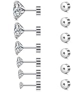 Rajnard 16G Lip Bars Cartilage Tragus Helix Earrings Silver Stainless Steel Labret Stud 6-19mm Fl...