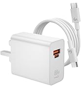 66W Fast Charger Plug for Honor 90 70 for Huawei, ACAGET SuperCharge Power Adapter UK, 6A/1M USB ...