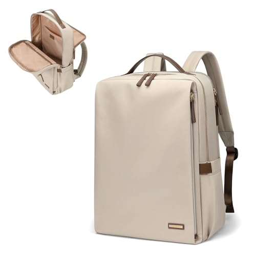 Stylish Laptop Backpack for Women Airline Approved Perfect for Work College and Travel Multi-Functional Casual Daypack Fits 14 Inch Notebook (Apricot)