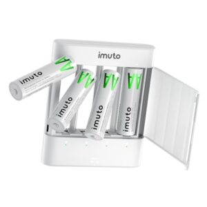 imuto Rechargeable Battery AA LiFePO4 4 Pack with Fast Charger