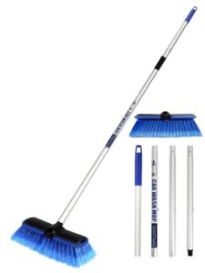 ZimiTeda PBT Car Wash Brush with Long Handle 10'' Larger Soft Bristle Brush Head Rubber Bumper for Vehicle Wheel RV SUV Boat Truck Solar Panel Deck Washing