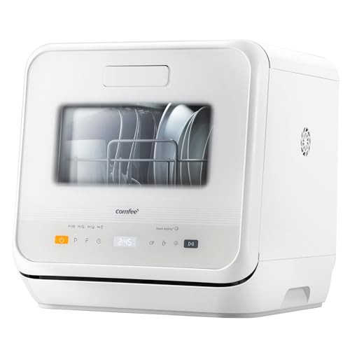 COMFEE' Mini Dishwasher CDWMT201DW-UK Small Table Top Countertop Dishwasher with Built-in 5L Water Tank