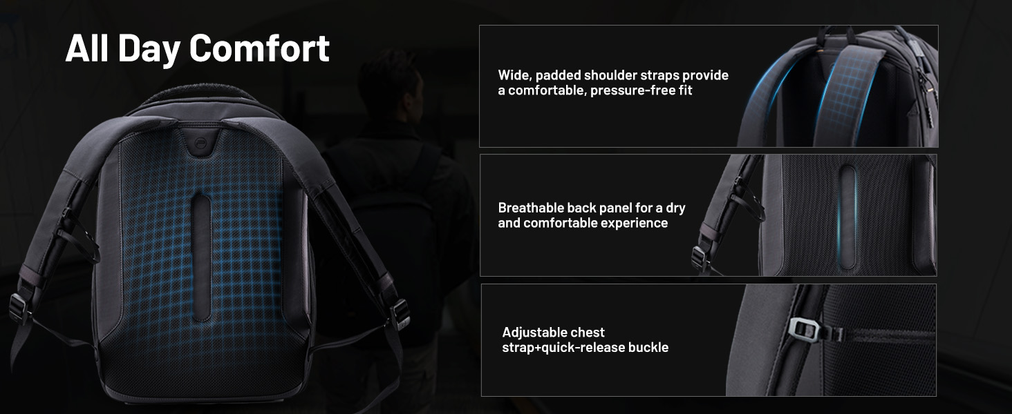 Wide, padded shoulder straps provide a comfortable, pressure-free fit
