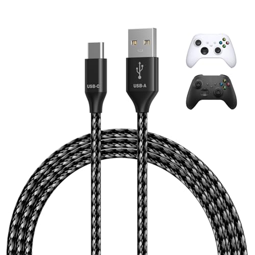 MMOBIEL USB-C Cable for Xbox 2m/6.6ft Nylon Braided USB-A to Type-C [2 Pack] Replacement Type-C Cord for Xbox Controllers 18W 480Mbps – Charger Cable Adapter - Gaming Accessories - White/Black