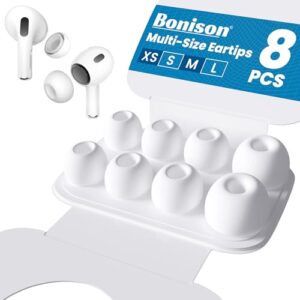 4 Pairs Ear Tips for Airpods Pro/Airpods Pro 2 - Silicone Earbuds with Noise Reduction Hole and Portable Storage Case of Replacement- XS/S/M/L White Boniso