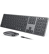 seenda WGJP-031B Wireless Keyboard Mouse Set, Ultra Thin Compact Rechargeable Aluminum Full Size ...