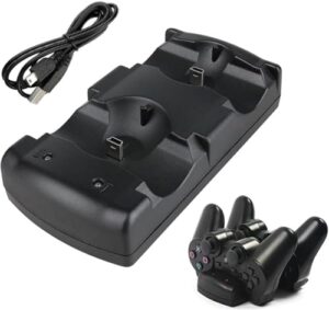 A-DIGISHUO Black PS3 Controller Dual Charger Dock Stand for Sony PlayStation 3 PS Move Controller Wireless Dualshock 3 Charging 2 USB PS3 Cable Compatible Ports with LED Indicators Black