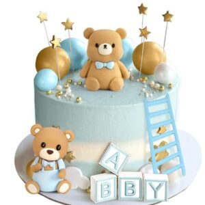 Blue Bear Cake Decoration Blue Gold Balls Cake Topper Bears Cake Toppers Baby Shower Birthday Cake Decorations