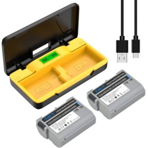 2Pcs EN-EL15 EN-EL15C Battery with Dual Battery Storage Charger for Nikon Z6
