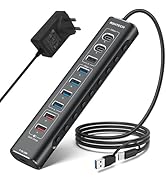 RSHTECH Powered USB Hub 7 Port USB 3 Hub Extension (4 USB 3.0 Data Port + 3 Fast Charging Port) w...