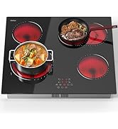 Ceramic Hob,Hobsir 4 Zone Built-in Electric Hob 60cm, Ceramic Cooktop with Touch Control, 6400W, ...
