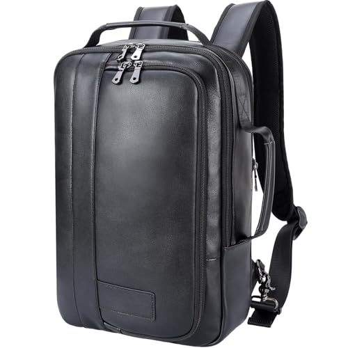 TIDING Leather 15.6" Laptop Backpack for Men Business Work Bag Convertible Briefcase Backpacks Expandable Travel Rucksack Large Anti Theft Daypacks
