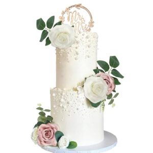 Mr and Mrs Cake Topper Boho Cake Decorations Dried Flowers for Cake Rose Cake Decorating Toppers for Wedding Party Home Deco