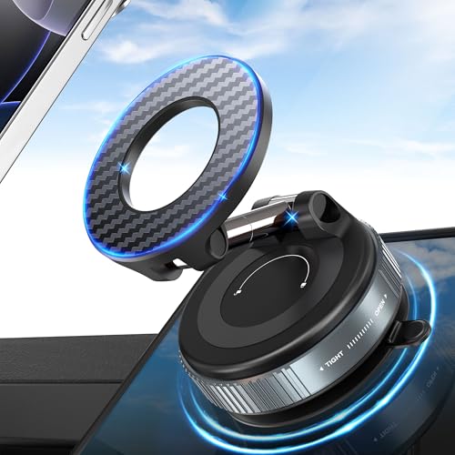 PlusAcc Vacuum Magnetic Phone Holder for Car - Suction Phone Mount 360°Rotatable Foldable Portable Strong Magnet Stand for iPhone16/15/14/13 & Samsung on Mirror