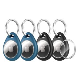 UNBREAKcable Holder for Apple AirTag 4 Pack [Secure Fit Design] [Easy to Install] Waterproof TPU Protective Case with 304 Stainless Steel Keychain