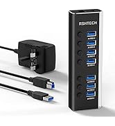 RSHTECH USB Hub Powered 7 Port USB 3.0 Data Hub Aluminum USB Extension Splitter with Individual O...