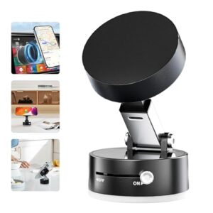 Magnetic Suction Phone Holder Easy to Operate and Carry Foldable Adjustable Vacuum Magnetic Phone Holder for Car/Bathroom/Gym/Kitchen Multi-scene Application (Black)
