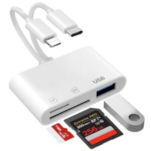 Dual Connectors SD Card Reader for iPhone & Android - 5-In-1 Lightning/USB-C SD/TF Memory Card Reader with USB OTG Port