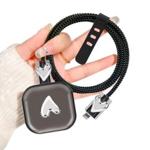 DiyGody Charger Cable Protector for Apple 20W USB-C Power Adapter with 3D Electroplated Heart Pattern