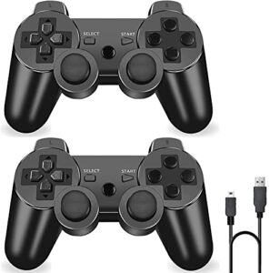 ＲＵＥＩＵＲＩ P-S3 Controller 2 Pack[2025 NEWEST] PS-3 Wireless Controller Playstation 3 Controller Wireless Bluetooth Gamepad with USB Charger Cable for PS-3 Console ((Black+Black))