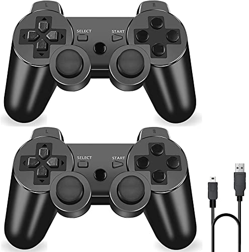 ＲＵＥＩＵＲＩ P-S3 Controller 2 Pack[2025 NEWEST] PS-3 Wireless Controller Playstation 3 Controller Wireless Bluetooth Gamepad with USB Charger Cable for PS-3 Console ((Black+Black))