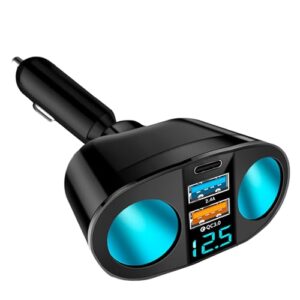 MVCUASF Car Charger Cigarette Lighter USB Socket Cigarette Lighter with LED Voltmeter Adapter QC3.0 & PD Cigarette Lighter 12V/24V Car USB Charger Splitter Fast Charging for Smart Phone GPS Dashcam