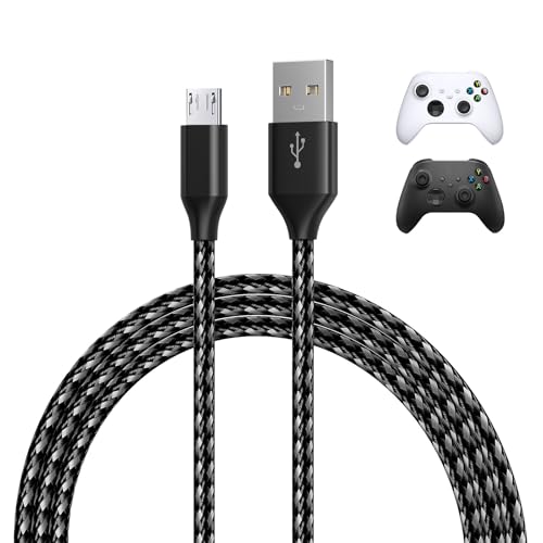 MMOBIEL Micro-USB Cable for Xbox 9.8ft Nylon Braided USB-A to Micro-B [2 Pack] Replacement Micro for Xbox Controllers 18W 480Mbps – Charger Cable Adapter – Gaming Accessories – White/Black