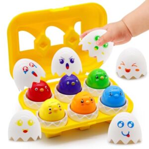 Matching Egg for Toddlers 1 2 3 Years Old Boys Girls Easter Gift Present 6pcs Montessori Educational Toys Color Sorting 12-18 Month Sensory Shape Sorter Puzzle for Kid Easter Eggs Toy