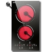 2 Zone Ceramic Hob, Hobsir Built-in Electric Hob 30cm, 3200W, Touch Control, Doul Zone, 9 Heating...