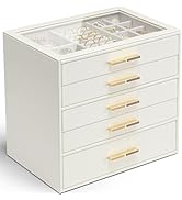 Vlando Jewellery Box with Glass Lid, 4-Tier Jewellery Organiser, Jewellery Storage with 3 Drawers...