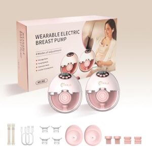 Electric Breast Pump Hands Free Wearable Portable Breastfeeding Pumps Wireless Hospital Grade Quiet Anti-Leaking with Voice Broadcast Heating 4 Mode 12 Levels Suction Double 24mm Pink