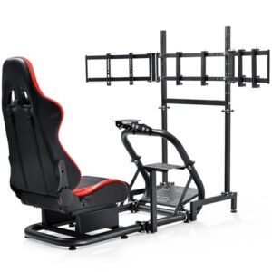 Dardoo Racing Simulator Cockpit with Triple Monitor Stand and Red Seat Fit for Logitech/Thrustmaster/Fanatec T500RS TX G29 G920 G923 CSL-DD