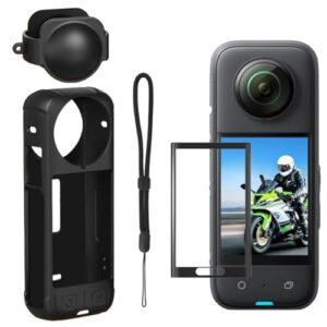 YEHOLDING 4-in-1 Protective Case Accessory Kit Compatible with Insta 360 X4 with Silicone Camera Case and Soft Lens Cap