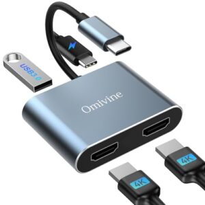 【4K Dual Monitor Adapter】 4-In-1 USB C to Dual HDMI Adapter with 100W PD Charging