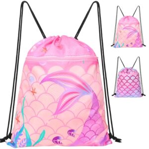 Swimming Bags for Kids，Drawstring Gym Bag Backpack，Pe Waterproof Girls Swim Bags for Swimming，Sports Backpack for Beach Swimming Pool School with Zippered Pocke