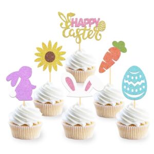 24Pcs Happy Easter Cupcake Toppers for Easter Decorations