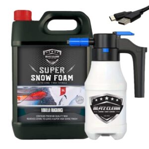 Snow Foam Plus Rechargeable Automatic Snow Cannon Sprayer Gun For Car Van Caravan 5L Super Thick Pre Wash Pressurised Snow Cannon Lance Kit No Jet/Pressure Washer Needed (Vanilla)