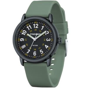 PINDOWS Womens Silicone Band Design Analog Quartz Wrist Watches for Young Women Ladies