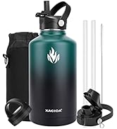 XACIOA Water Bottles Insulated 64oz/2L,Stainless Steel Drink Flask with Straw Lid Spout Lid, Half...