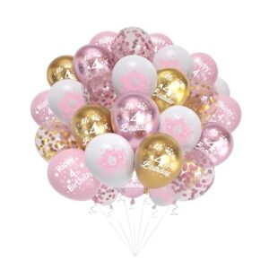 Aurmonigo 4th Birthday Decorations Girls - 50Pcs Happy 4th Birthday BalloonsParty Supplies Pink White Gold
