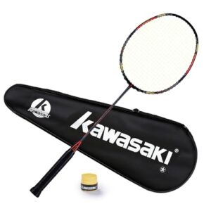 Kawasaki Badminton Racket Professional Graphite Badminton Sets Lightweight for Attack & Defense Passion P22 Racquet-Get Strung with Carry Bag & Hand Grip (Black Red)