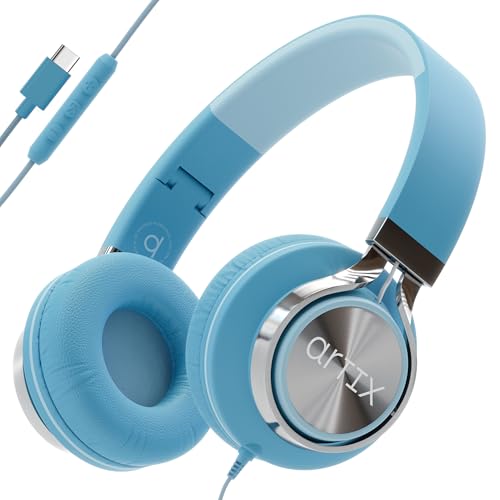 ARTIX CL750 USB C Wired Headphones with Mic and Volume Control — Noise Isolating Computer On-Ear Headphones with Wire